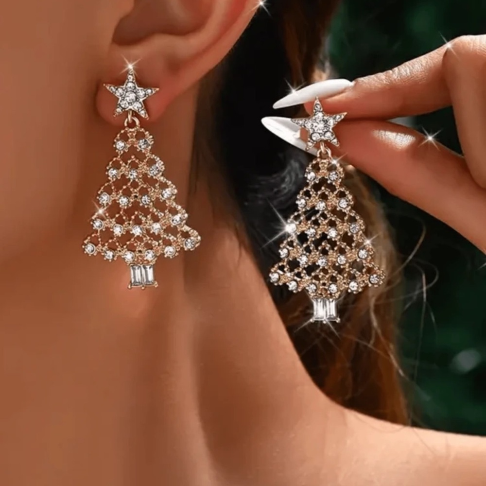 New rhinestone Christmas tree dangle earrings